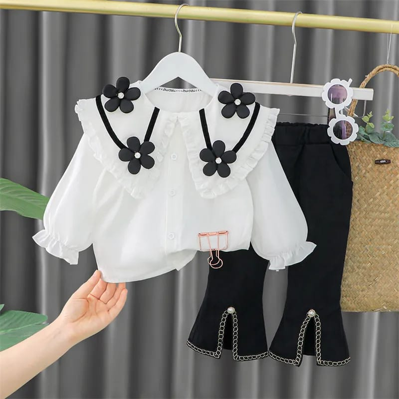 Setelan baju lucu anak perempuan 6 bulan - 5 tahun motif bunga white ala korea impor