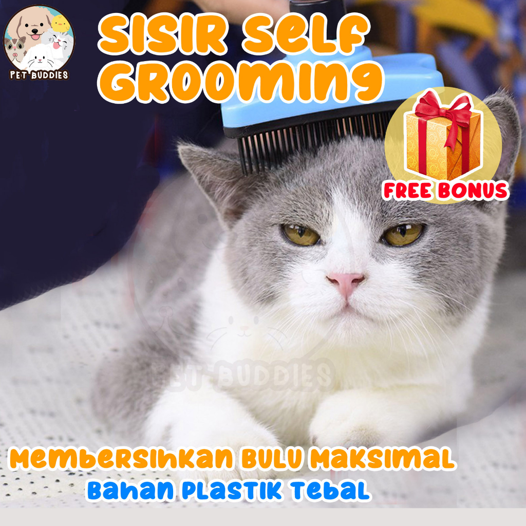 Sisir SELF Grooming Brush Tombol Anjing/Kucing Self Quick Cleaning Tekan Tombol