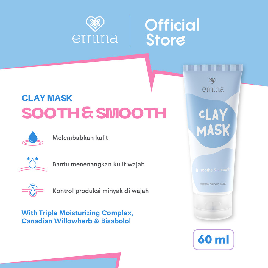 Emina Brightening | Sebum Control | Sooth &amp; Smooth Clay Mask 60ml | Masker Wajah