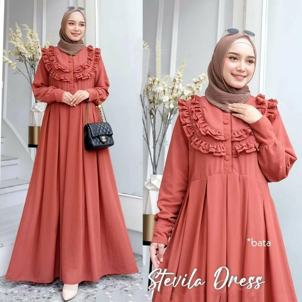 Stevila Dress Maxi Gamis Kondangan Wanita Elegant Dress Busui Aplikasi Renda Fashion Muslim Style Hijab Termurah