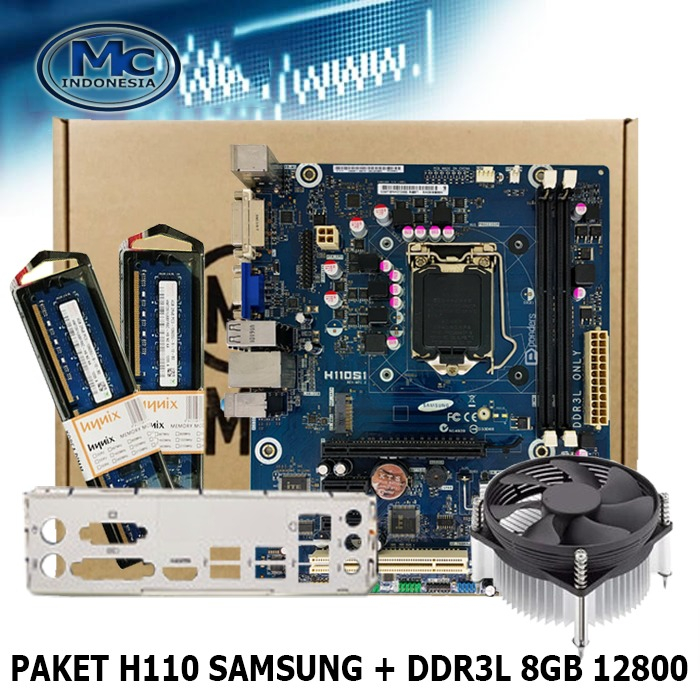 Mobo Mainboard H110 LGA 1151 Ram DDR3L 4GB 8GB + Fan Baut