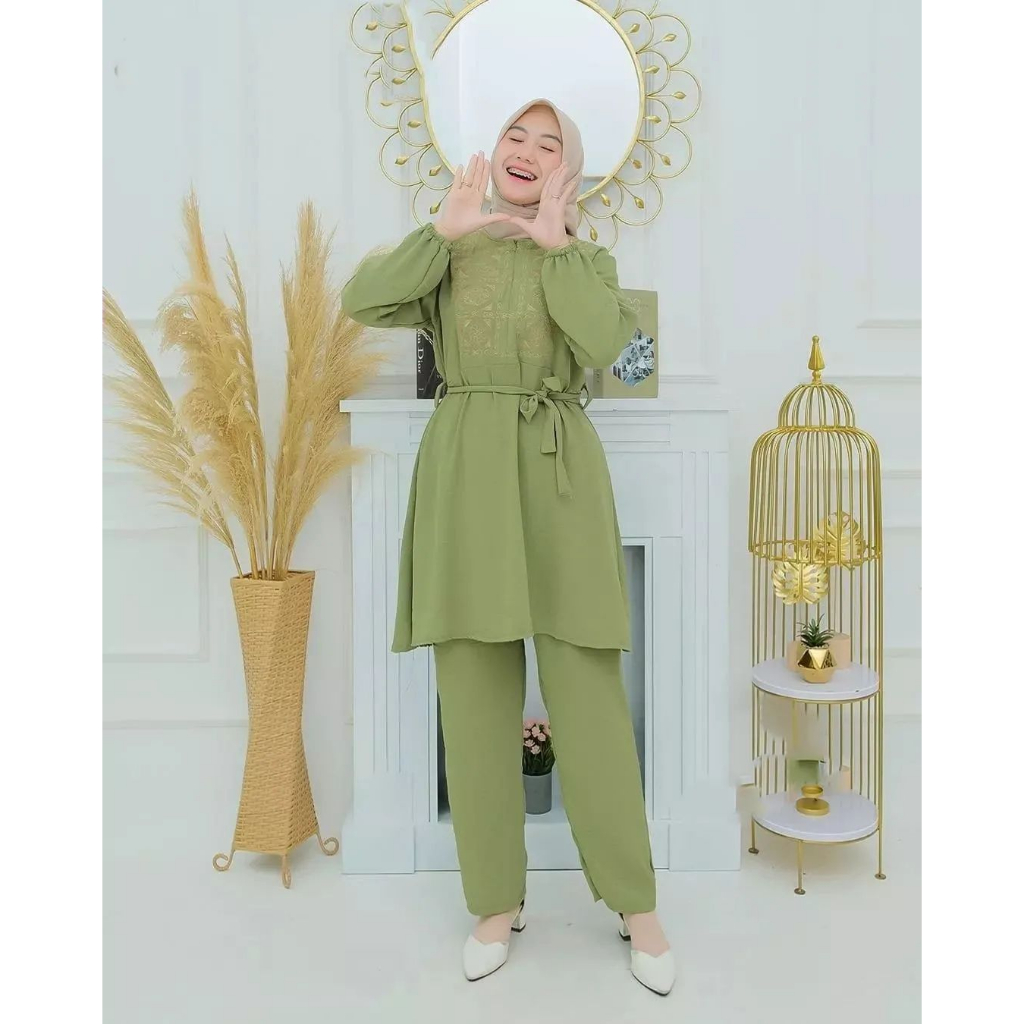 Setelan Wanita Kekinian Cringkle Premium One Set Jumbo Baju Wanita Setelan Terbaru Nadya Set Fashion Muslim