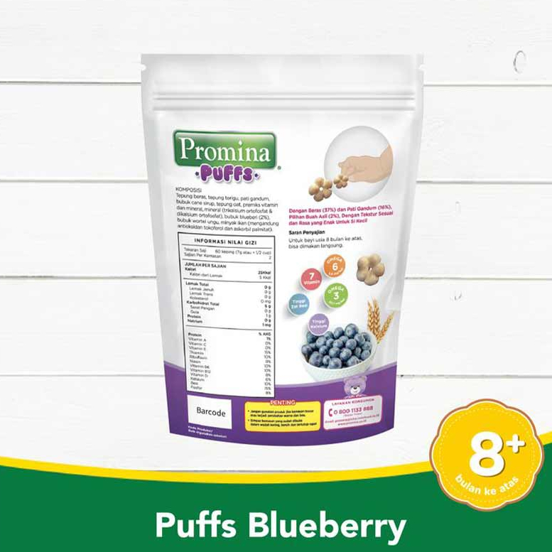 Promina Puffs Blueberry 15 g x 1 Pcs Snack MPASI Bayi 8 Bulan+