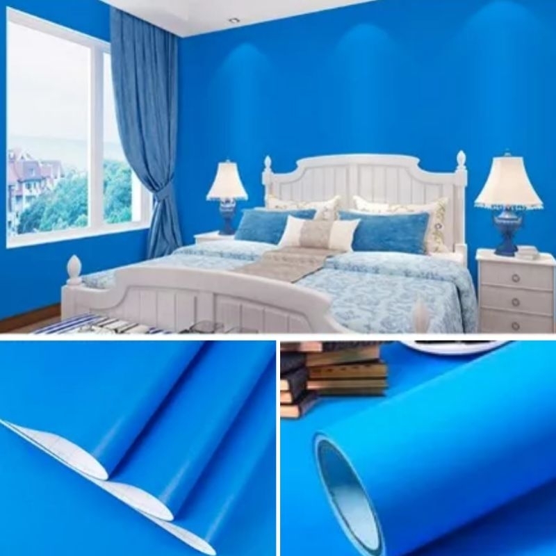 Wallpaper Dinding Wallpaper Sticker Dinding Warna BiruTua Polos Bertekstur Pastel Elegan Cocok Di Ru