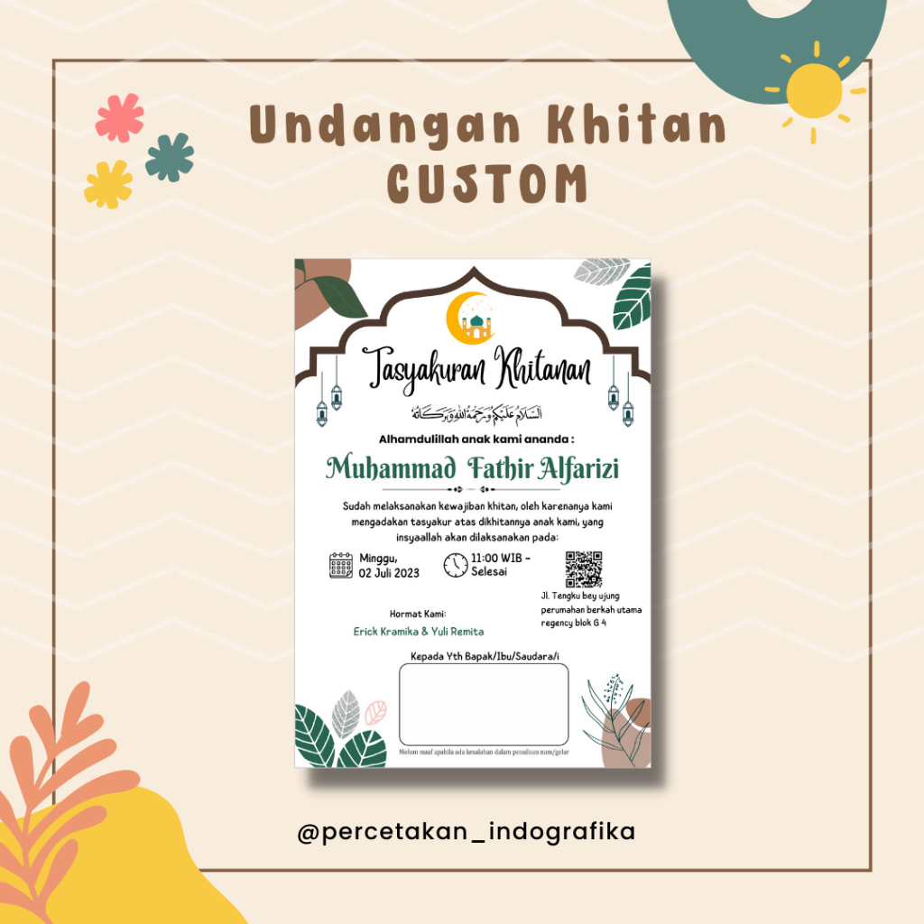 Undangan Khitanan, Tasyakuran Khitan, Sunatan, walimatul khitan kartu undangan custom