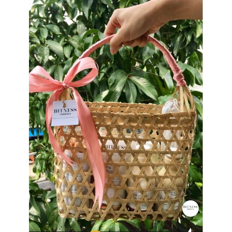 Tas Keranjang Parcel Anyaman Bambu, Keranjang Hampers Souvenir Berkualitas Anyaman Bambu Tas/ Keranj