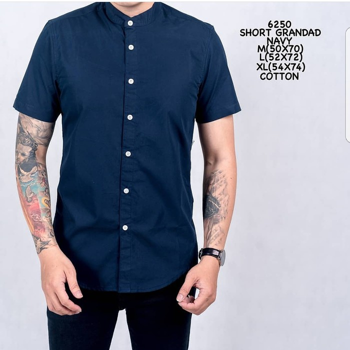 BROGUY Kemeja Pria Lengan Pendek Kerah Sanghai Casual Polos Slimfit