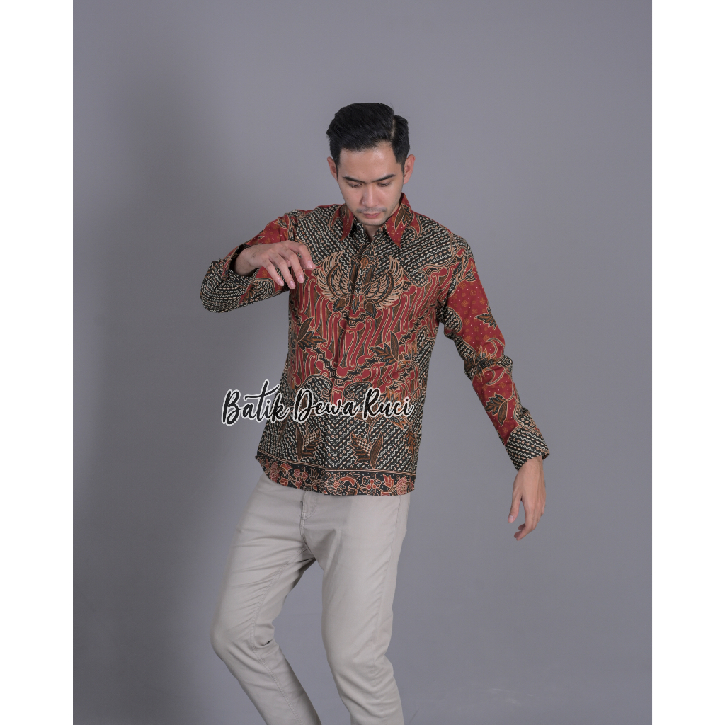 AMARTA MERAH Batik Pria Full Furing Bahan Katun Premium High Quality