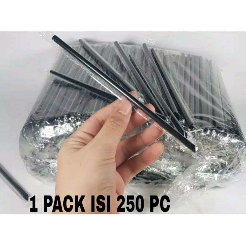 Sedotan Runcing  6mm x20cm Hitam Bungkus Plastik Per Pcs( isi 250)