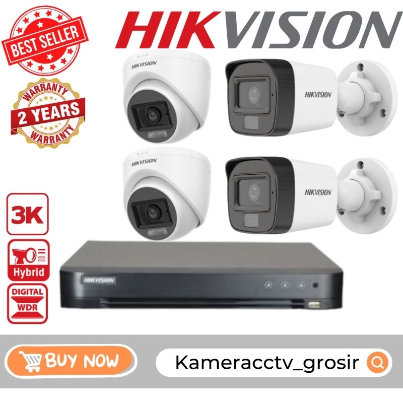 PAKET CCTV HIKVISION 5MP AUDIO COLORVU 4 CHANNEL 4 KAMERA