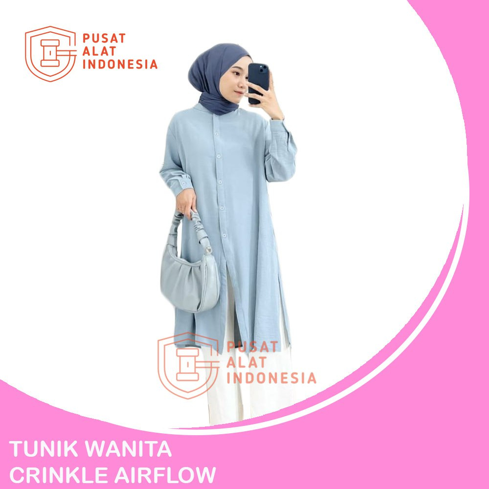 Tunik Wanita Crinkle Airflow Atasan Tunic Lengan Panjang Tnk06pa