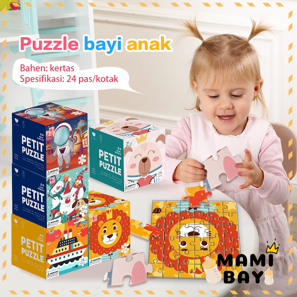 Mamibayi Puzzle Bahan Kertas Jigsaw Puzzle Anak Bayi Motfi Lucu Mainan Edukasi Bayi 24pcs