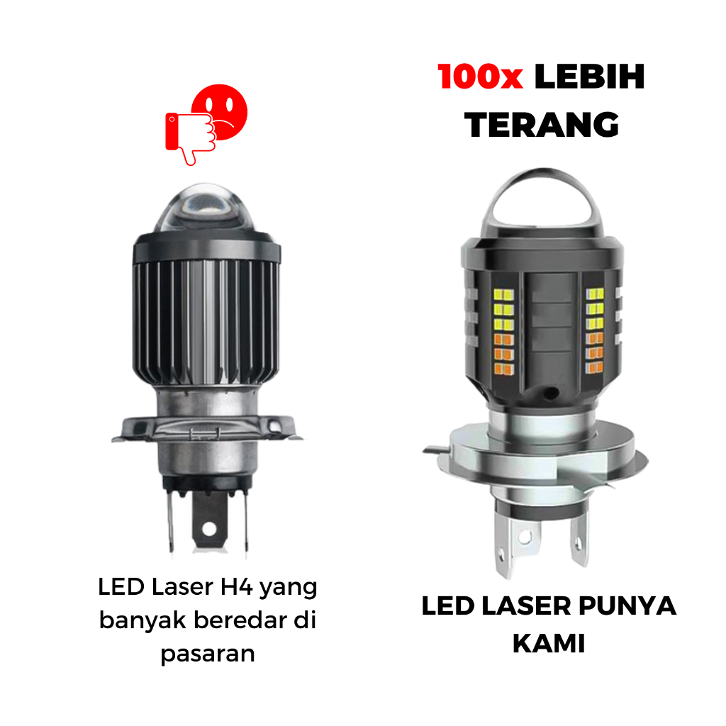 Lampu LED H4 Laser tembak D2 (2 warna) Putih Kuning High Low (Hi-Lo) - SUPERBRIGHT , 20watt , 8000LM , 73SMD , 3570LED (motor mobil)