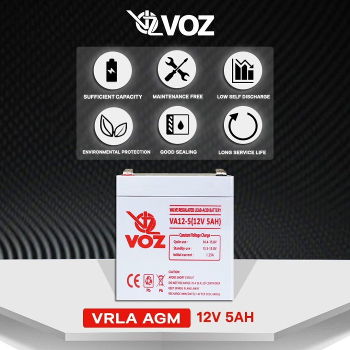 Voz Baterai VRLA 12V 5 Ah | Baterai Aki UPS | Baterai Voz