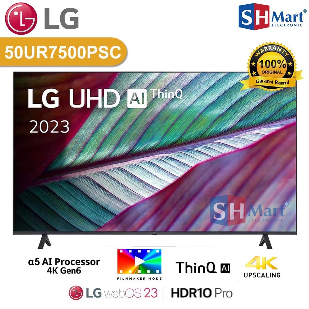 SMART TV LG 50 INCH 50UR7500 UHD 4K A5 GEN 6 THINQ AI 50UR7500PSC NEW 2023 GARANSI RESMI