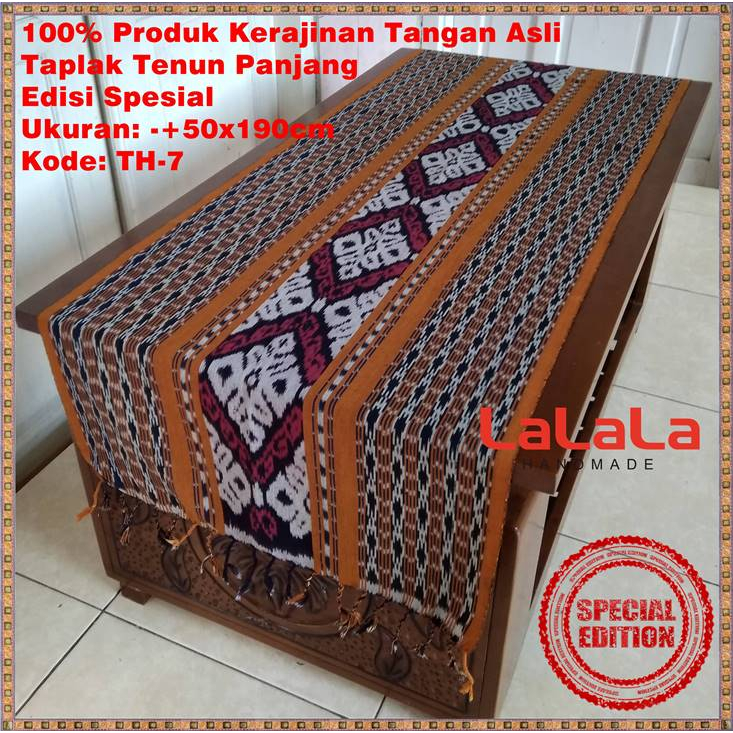 Taplak Meja Tamu Panjang Minimalis Table Runner Bahan Tenun Etnik Asli Ukuran -+43x180cm