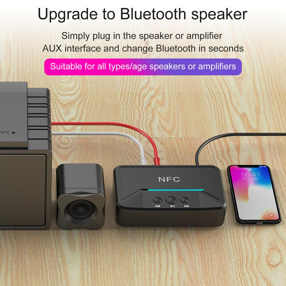 BT200 NFC Bluetooth 5.0 Penerima Audio Nirkabel Adaptor Audio Stereo 3.5Mm Suara Musik AUX RCA untuk Speaker Mobil