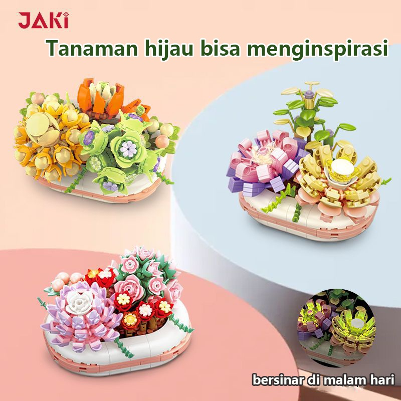 Nano Block Flower Succulent Pot Tanaman Imitasi Bunga Abadi Model DIY Mainan Balok Buket 3D Puzzle Bricks Hadiah