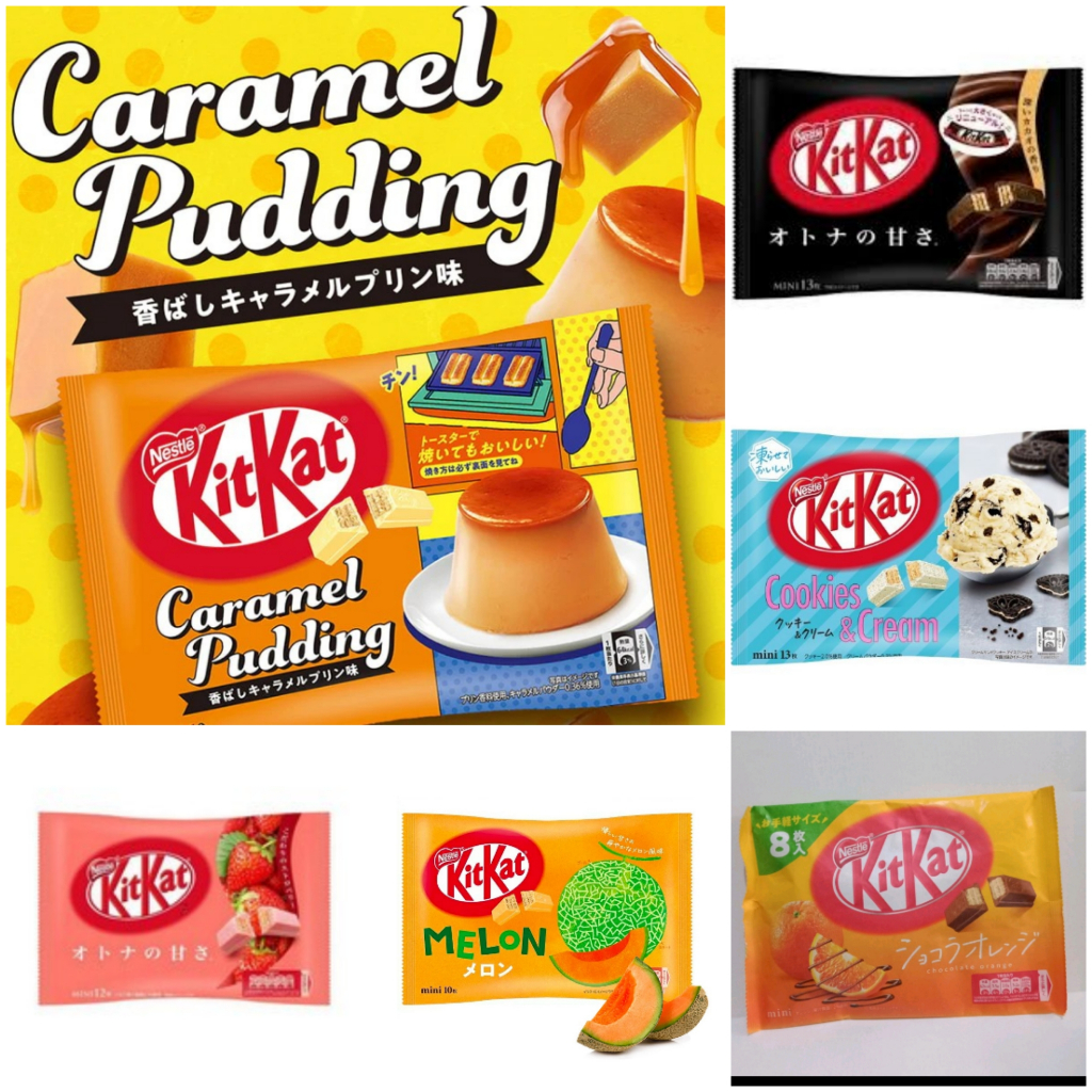 [SALE] Kitkat LIMITED EDITION JAPAN [FREE packing DUS ] - Chocolate Orange/Caramel Puding / Melon / Dark chocolate / Strawberry / Cookies and cream / Milk Tea / Yokubari Double Whole Wheat - exp 2024