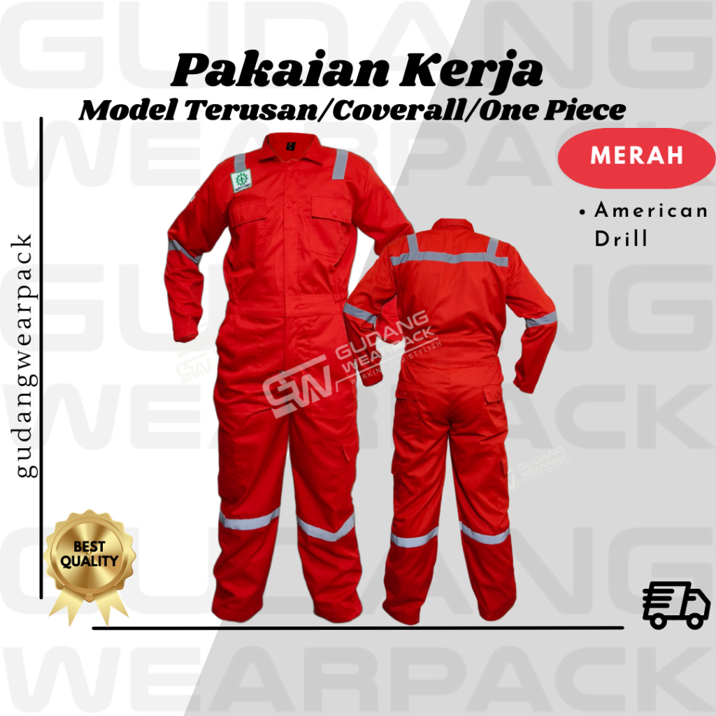 Gudang Wearpack - Pakaian Kerja Seragam Proyek Coverall - Terusan - One Piece Warna Merah