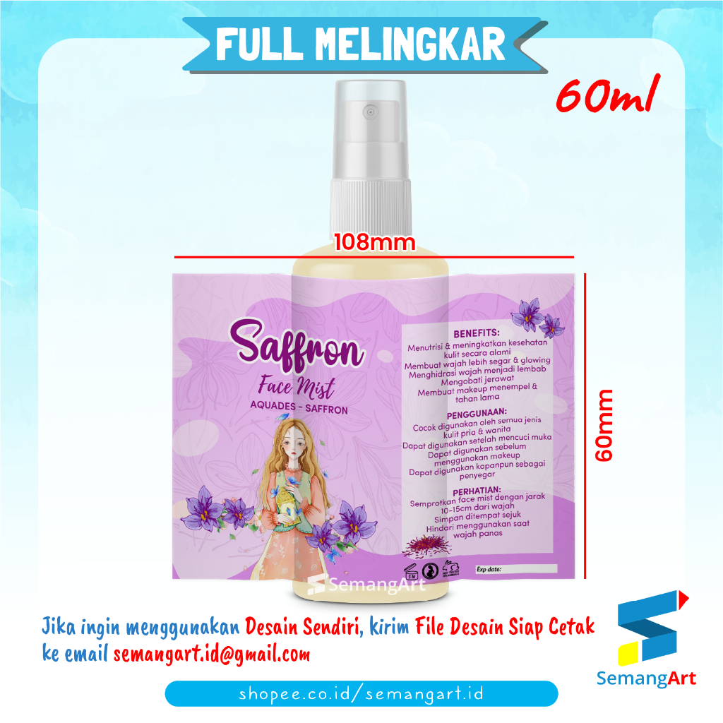 Cetak Sticker Label Stiker Botol Spray 60ml / Fliptop Anti Air Anti Minyak & Anti UV