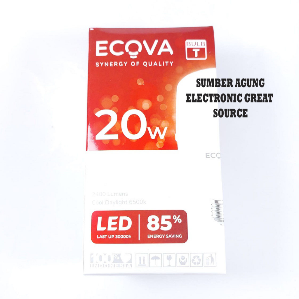 Ecova Lampu Bulb T 20W Capsule Tabung 7400 Lumens 7400L 6500k Cool Daylight CDL