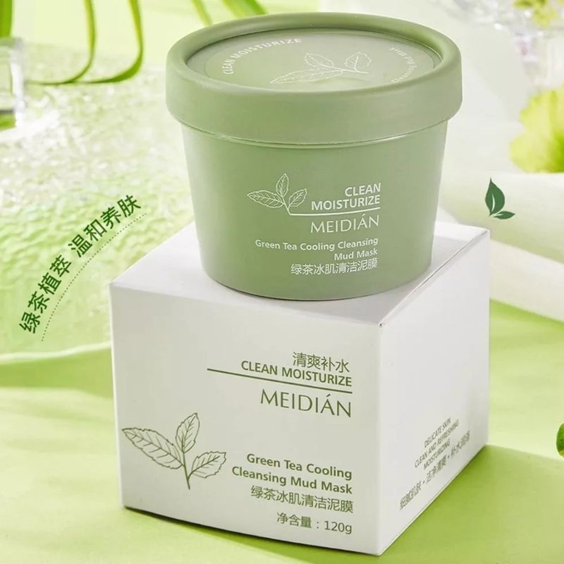 Meidian Green Tea Cooling Cleansing Mud Mask / Masker Wajah Komedo &amp; Jerawat / Meidian Masker Wajah Green Tea Clay Mask / Masker Membersihkan Komedo / Masker Meredakan Jerawat / Green Tea Mud Mask / Pore Clean Clay Mask / Masker Menghilangkan Komedo