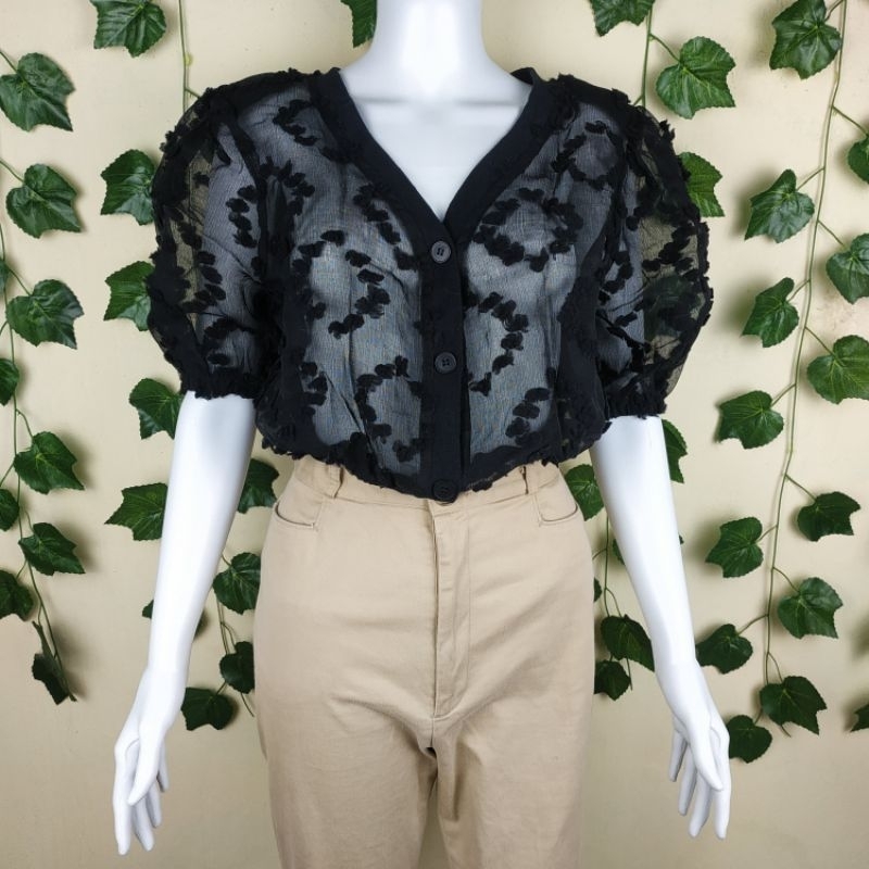 Preloved P❤️ Mantan Bukan Baru BK71 Vivi Splendid blouse blus atasan wanita timbul 3d hitam lengan t