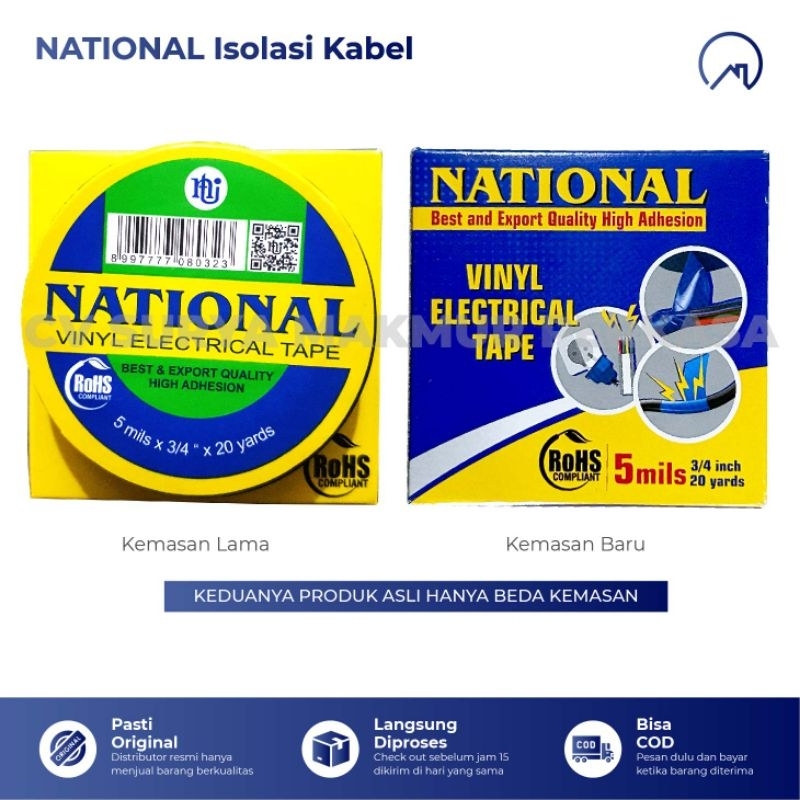 

ISOLASI NASIONAL / ISOLASI LISTRIK / NATIONAL ELETRICAL TAPE 20 YARD