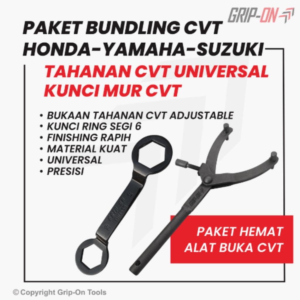 Grip On Paket Hemat Alat Buka CVT Flywheel + Kunci Block 39x41 Kunci Mur Tahanan CVT Universal Flying Wheel Pliers Coupling Nut Wrench