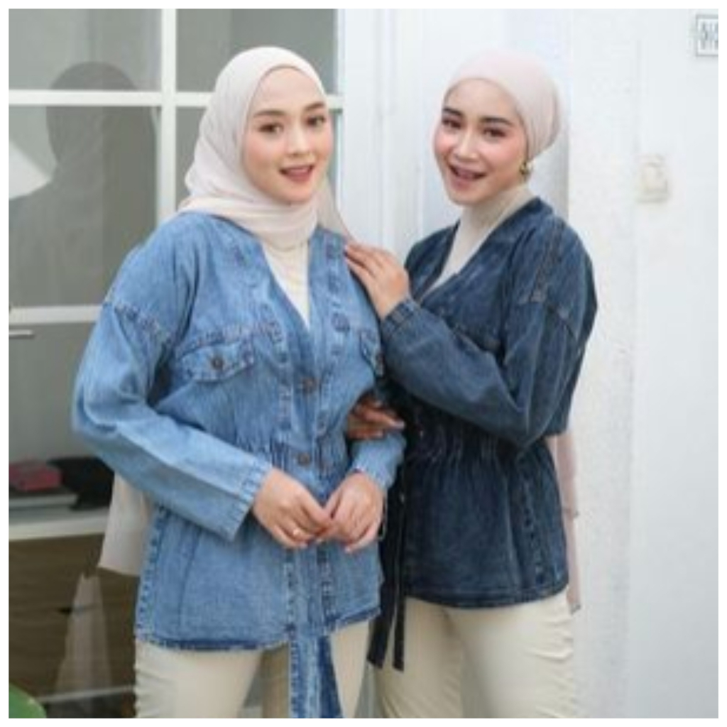 Abuba  atasan jeans wanita blazer remaja muslim cardigan denim muslimah