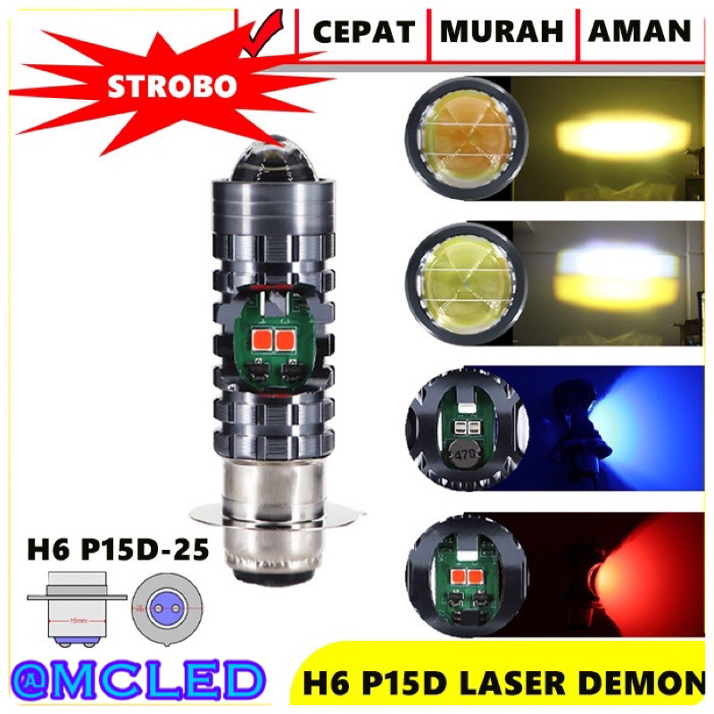 MCLED Lampu Utama Depan Motor Bebek Matic H6 Laser D3 Cahaya Dekat Putih Jauh Kuning Plus Senja Biru Merah AC DC