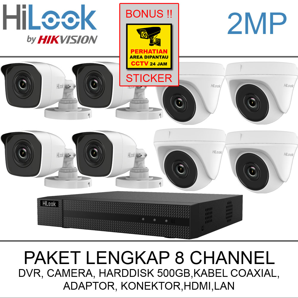 Paket cctv hilook by hikvision 8 channel 2 mp