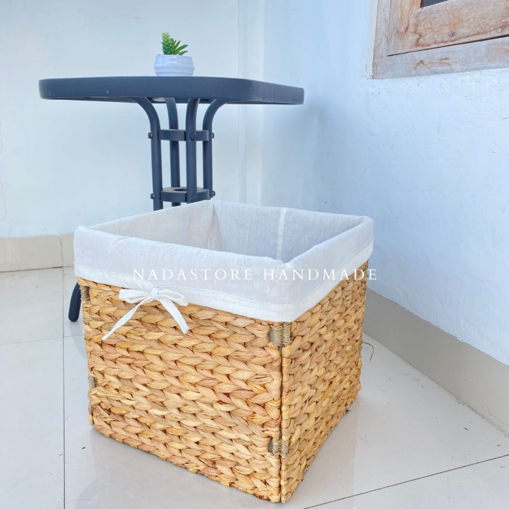 NADASTORE - NEW PRODUCT STORAGE BOX PORTABLE SQUARE BOX WATERHYACINTH / KOTAK KERANJANG ENCENG BONGKAR PASANG FREE KAIN