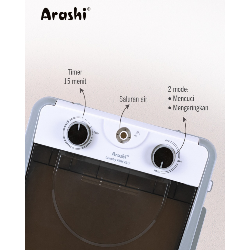 Mesin Cuci Portable 4.5 Kg Arashi AWM 451A Garansi Resmi ARASHI 1 Tahun