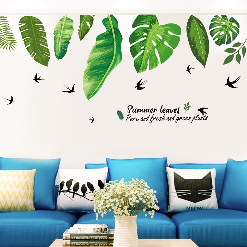 WALSTIKER WALSTICKER SETIKER STIKER STICKER WALLSTICKER DINDING TEMBOK KAMAR ANAK RUANG TAMU CAFEE CAFE MOTIF DAUN HIJAU SUMMER GREEN LEAVES D208 @banyak