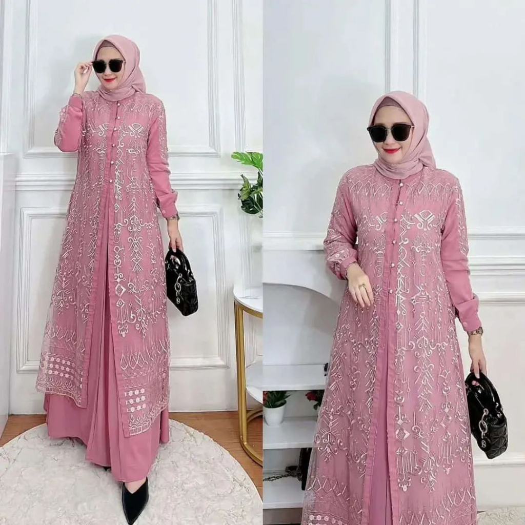 Sabrina Dress Pesta Brukat / Baju Gamis Lebaran 2023 Gamis Terbaru/ Prewedding Dress/ Baju Kondangan Wanita Kekinian