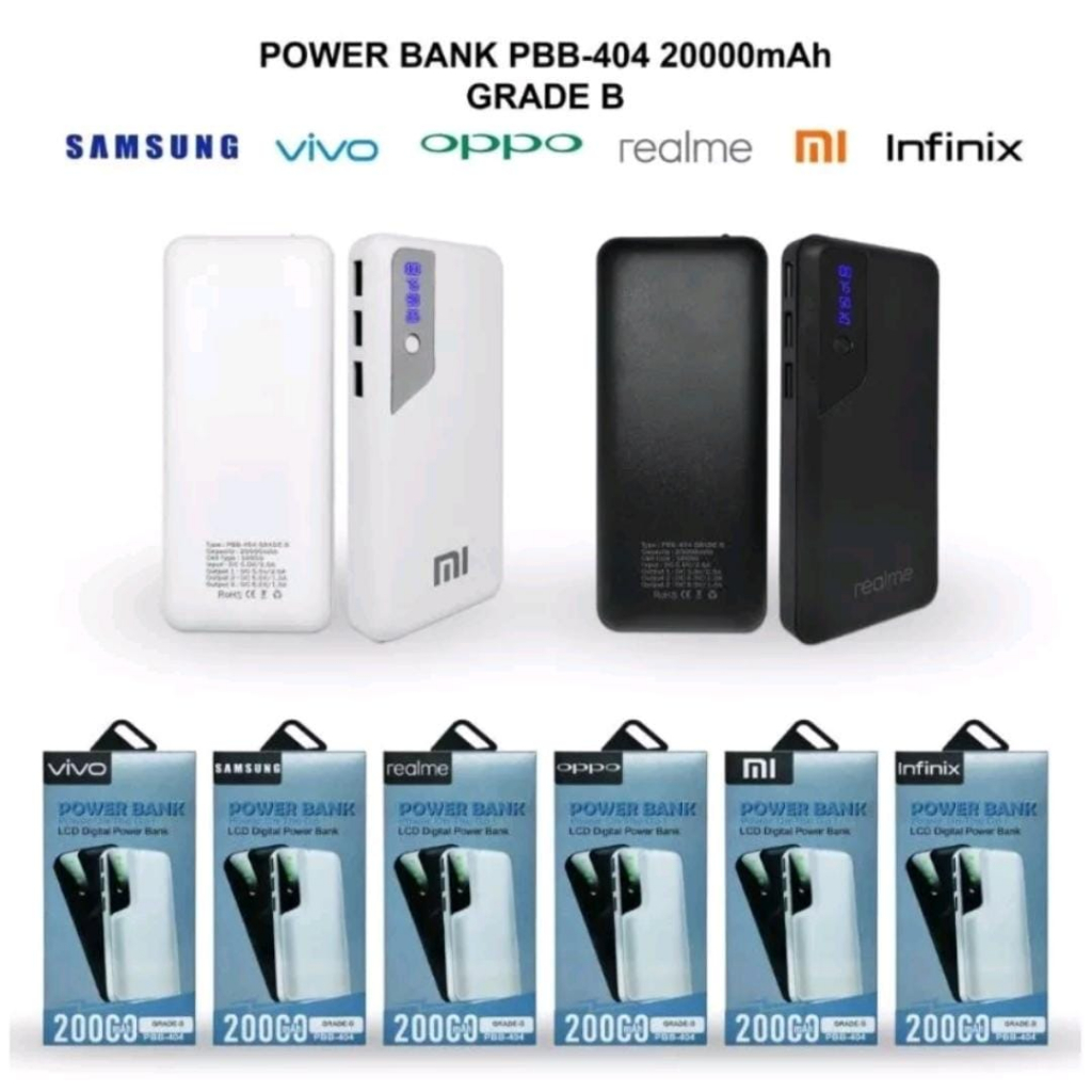 Power bank XIAOMI , SAMSUNG , OPPO PBB-203/404 20000 mAH 2 Usb Real 6000mah Capacity