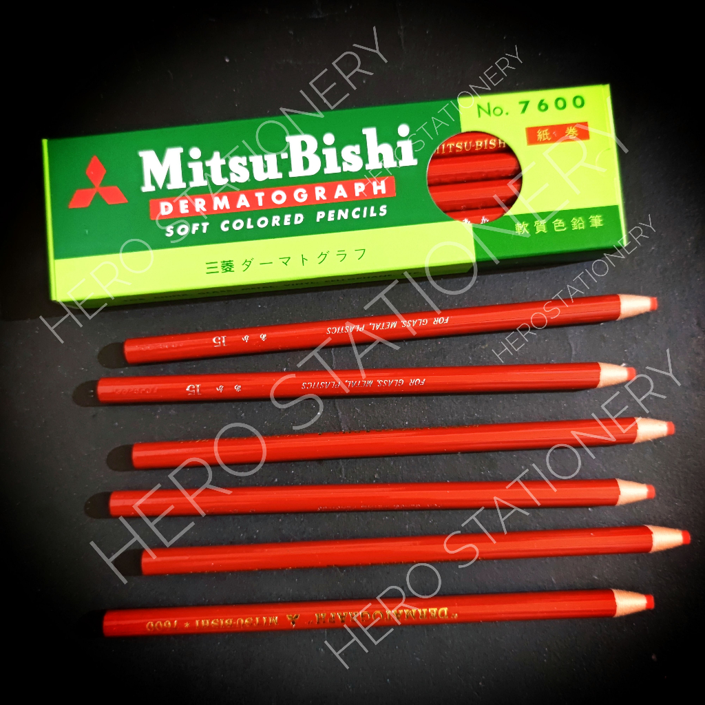

Mitsubishi pensil kaca dermatograph pencil glass merah red . 12 unit