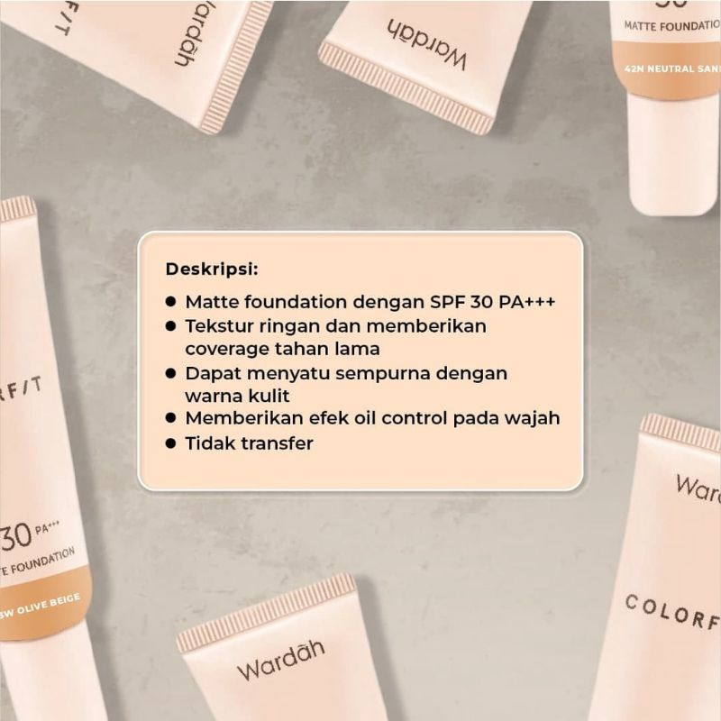 MFI - Wardah Colorfit Matte Foundation | Liquid Foundation SPF 30PA++ | Netto 25 ML