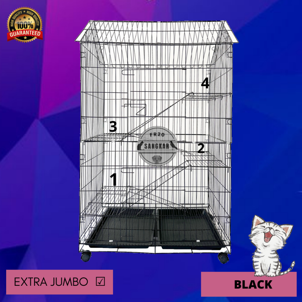 RK KANDANG KUCING JUMBO 4 TINGKAT + RODA DENGAN BONUS TEMPAT MAKAN KUCING