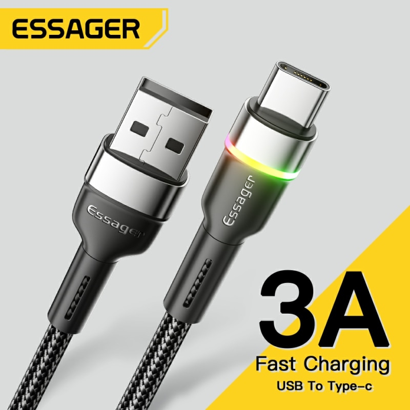 Essager Kabel Charger USB Type C Fast Charging LED 2M 3A 480MB/s - XCDA01 - Black