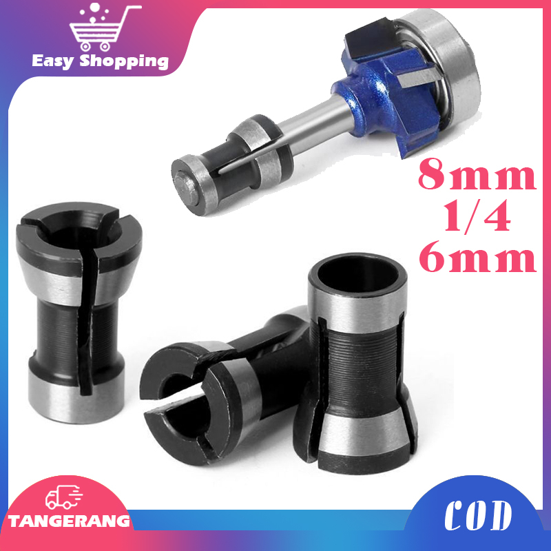 3pcs Adapter collet 6mm 6.35mm 8mm Collet Trimmer Adapter Chuck Collet Mesin Ukir Chuck Trimmer Collet