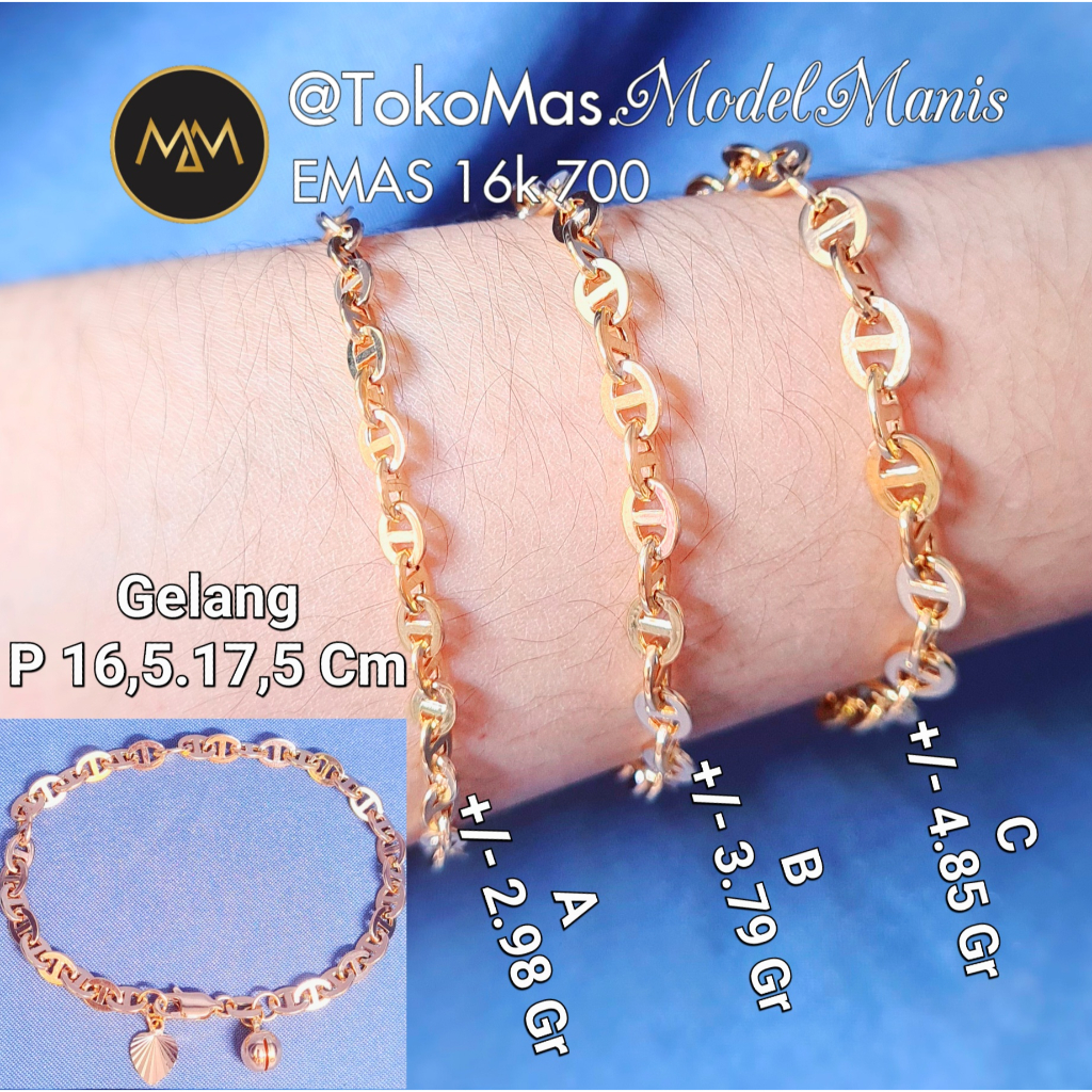 Gelang Herme Oval Emas Kuning 700 Kadar 16k
