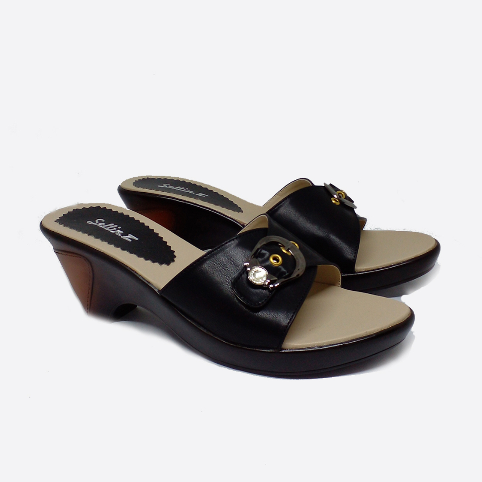 Sandal wedges clogs kondangan sandal wedges kulit SLN-012 ori sendal ibu ibu modis
