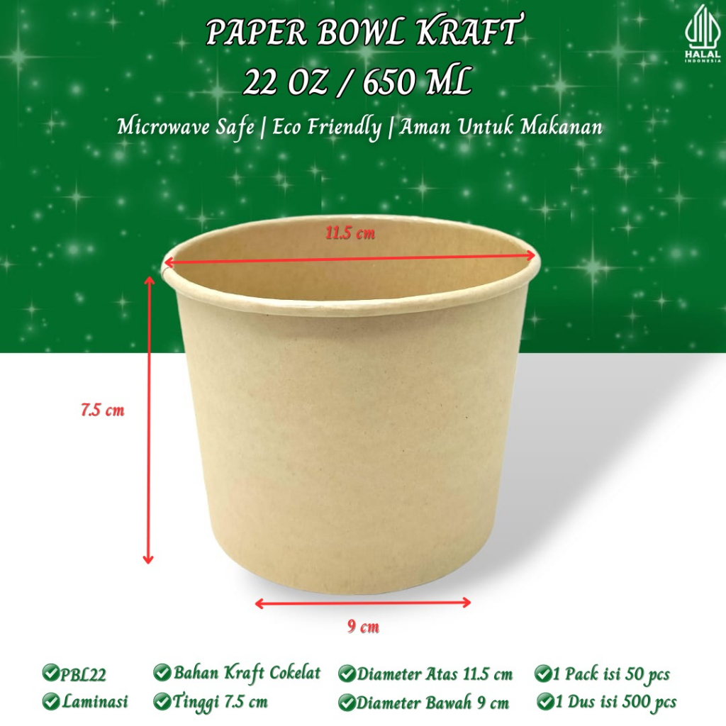 Paper Bowl 22 Oz 650 Ml Tanpa Tutup (Isi 25 Pcs-PBL22)