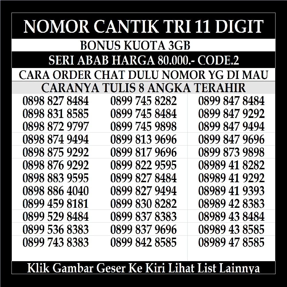 Nomor Cantik Tri 11 Dan 12 Digit 4G LTE Kartu Perdana Prabayar Nomer Three Reguler