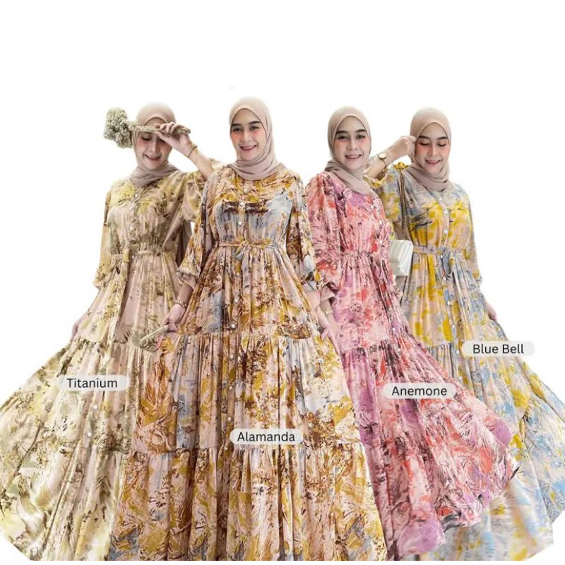 FLORY 3 MAXY DRESS ZAZA LABEL ORIGIBAL GAMIS MUSLIM WANITA MOTIF BUNGA BUNGA BAHAN CERUTY BABYDOLL F