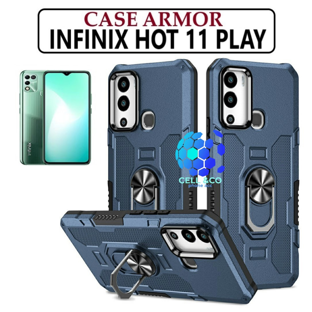 Case Armor INFINIX HOT 11 PLAY Iring Cincin Magnetic Kesing Hp Protect kamera Premium Hard Case Standing Robot Pelindung Kamera