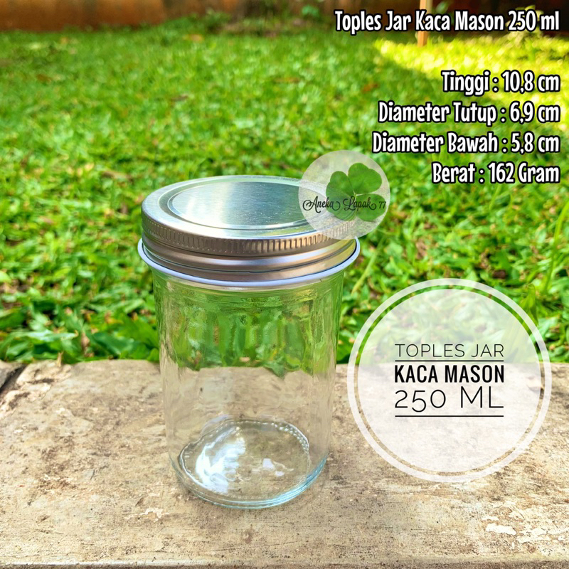 Toples Jar Kaca Mason 250 ml Alumunium Jar Kue Puding Es Cream